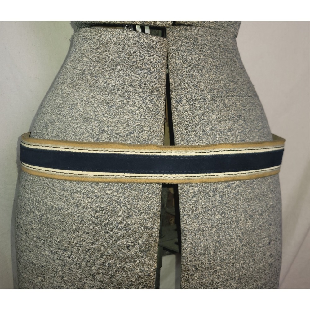 Vintage Canterbury Suede Split 36 Belt Navy Blue Tan S/M Classic Old Money - Picture 6 of 6